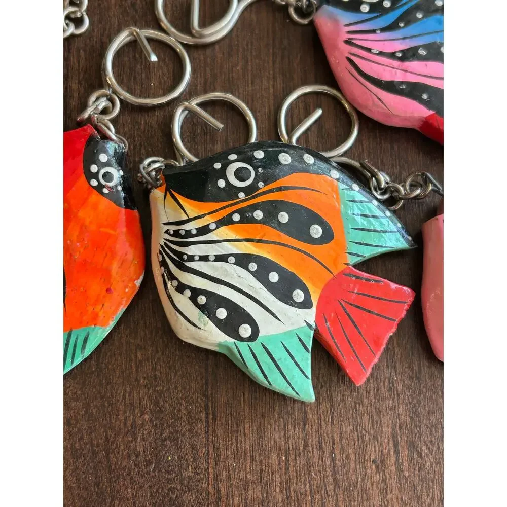 10 vintage hand-painted wooden tropical fish key chains ornaments
